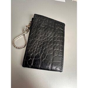 Carlos Falchi‎ Black Croc-Embossed Leather Keychain Wallet With Snap Closure